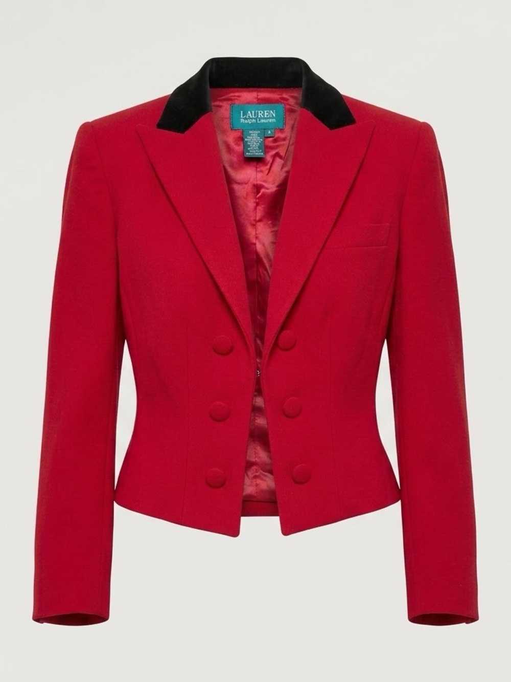 Vintage Lauren Ralph Lauren Red Wool Cavalry Blazer Jacket Velvet Collar - sz 12
